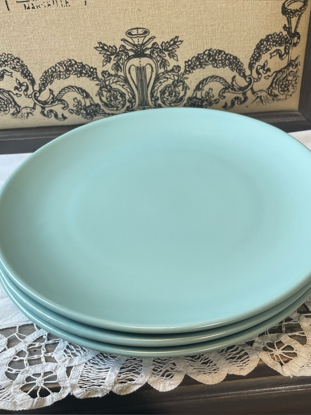IKEA blue matte ceramic dinner plates set of 3